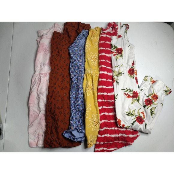Cat & Jack Other - Girls Dress Lot 6pc Disney Old Navy Cat & Jack Floral Stripe Romper Size 7-8 M